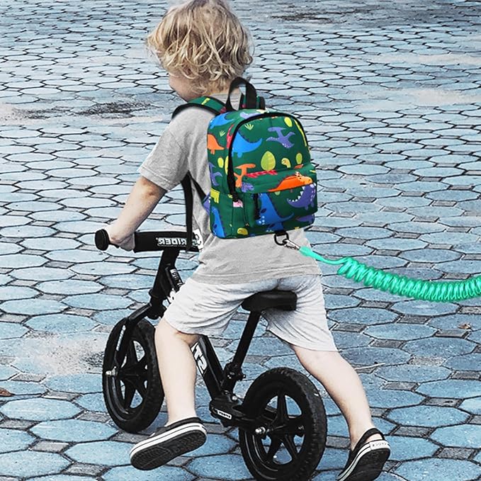 Accmor Toddler Backpack Leash, Cute Baby Backpacks with Anti Lost Wrist Link, Mini Kids Backpack Harness Leash for Outdoor Travel, Adorable Dinosaur Backpack Tether Walking Harness for Boys 1-3