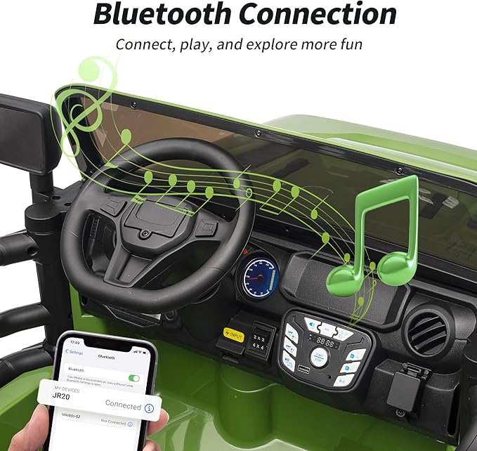 2 Seater Ride on Toy Car for Kids, 24V 4WD Ride-on Truck Kids Electric Car with Remote Control, 4x200W Motors - Army Green