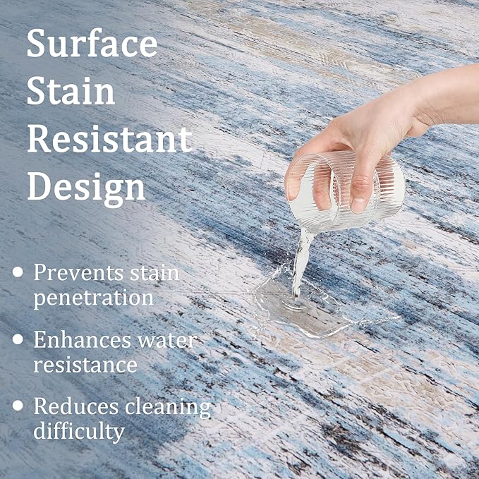 6x9 Area Rug Living Room Rugs - Washable Rug Large Modern Abstract Soft Thin Carpets Indoor Floor No Slip Vintage Carpet for Bedroom Under Dining Table Nursery Home Office Decor Blue