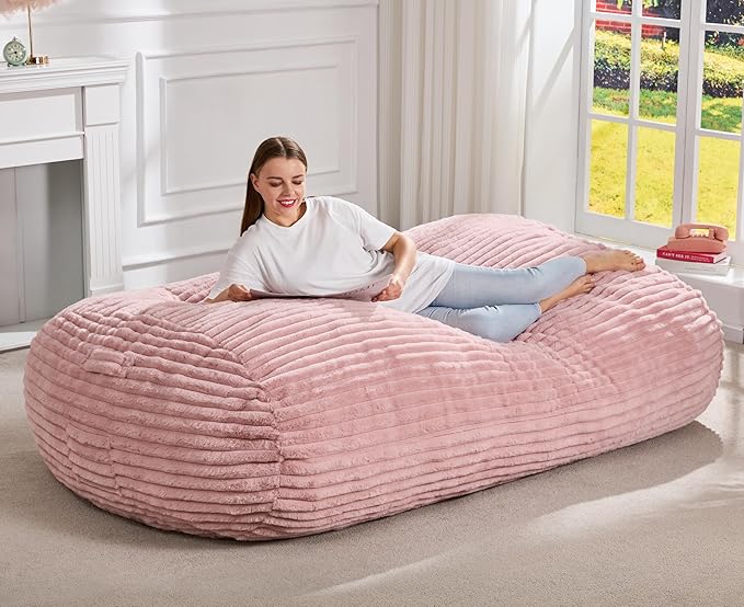 Hobestluk 6FT Bean Bag Chairs Adult Bean Bag with Portable Handle Comfy Large Bean Bag Lounge Chair with Removable Cover for Living Room Bedroom (Stripe Pink, 6FT)