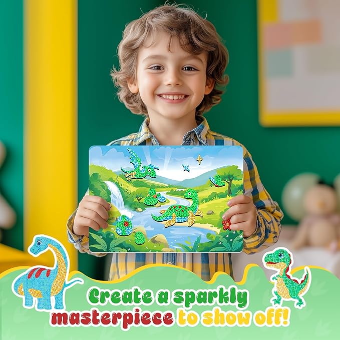 homicozy Art & Craft Activity for Kids-Foil Fun Dinosaur,No Mess Art Crafts for Girls,DIY Foil Foam Stickers,Creative Activity Kits,Kids Travel Toys,Gifts for Girls & Boys Ages 4-10