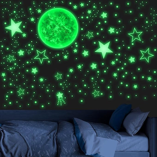 965 PCS Glow in The Dark Stars and Sun for Ceiling, Luminous Stars and Planet Wall Decals, Kids Room Decor, Glowing Galaxy Wall Stickers for Nursery Decorations (Green)
