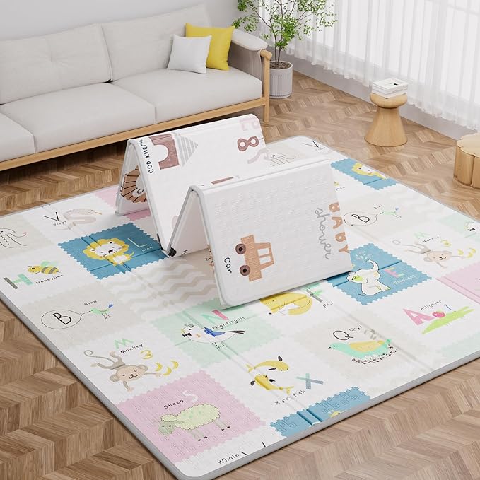 59x59 Baby Play Mat, Foldable Baby Mat for Floor Tummy Time and Crawling, Waterproof & Anti-Slip Reversible Portable for Toddler Infant