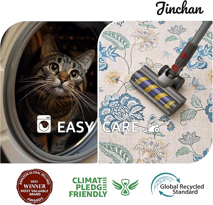 jinchan Floral Corner Rug for Living Room Washable Bedroom Rug Vintage Romance Design Non Slip Quarter Circle Lightweight Low-Pile Throw Carpet for Reading Nook Playroom,8ft Radius, Blue/Beige