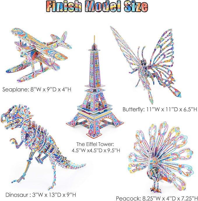 3D Coloring Puzzle Set, Arts and Crafts for Girls and Boys Age 6 7 8 9 10 11 12 Year Old, Fun Educational Painting Crafts Kit with Supplies for Kids, Birthday Toy Gift for Kids