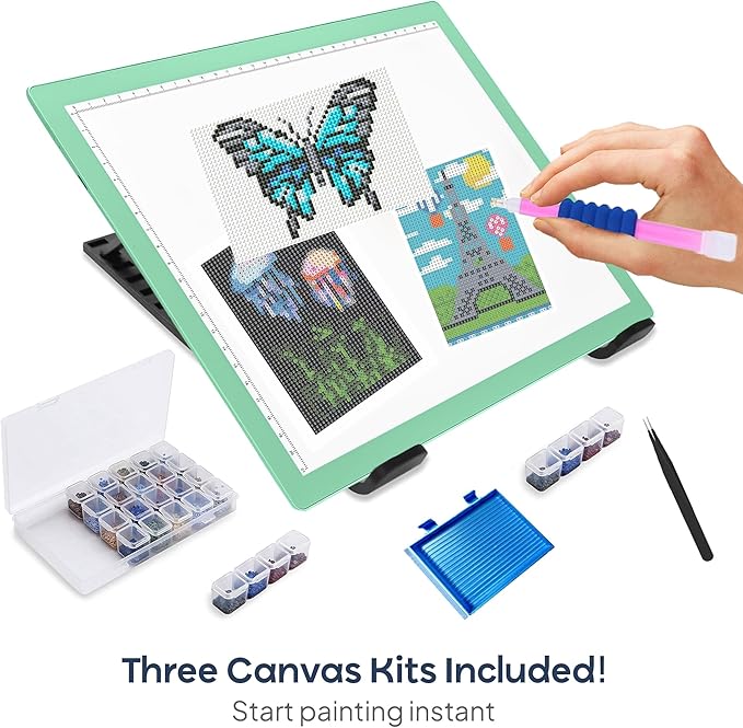 iVyne Rechargeable A4 Light Pad for Diamond Painting & Art Projects – LED Light Board with Diamond Art Accessories – Ultra-Thin & Portable Diamond Dot Light Board, Perfect for Artists - Green