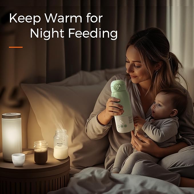 Portable Bottle Warmer for Travel, Dual Heating Modes for Breastmilk & Water, Portable Bottle Milk Warmer with Fast Heating & Long Battery Life, 10 Ounces Large Capacity (Green)