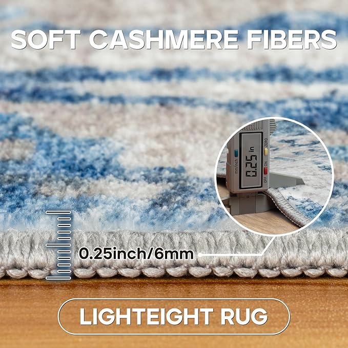 9x12 Area Rugs for Living Room Rug Washable: Modern Large Rug for Dining Room Bedroom Carpet Non Slip 9 by 12 Indoor Abstract Nursery Home Office Blue White