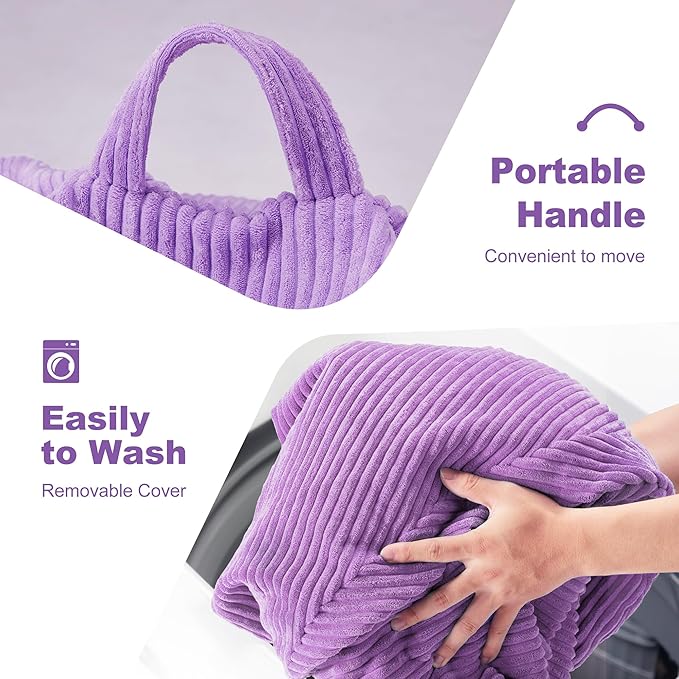 Homguava 3.5FT Bean Bag Chair: Teardrop Bean Bags with Memory Foam Filled, Compact Beanbag Chairs Soft Sofa with Corduroy Cover (Purple)