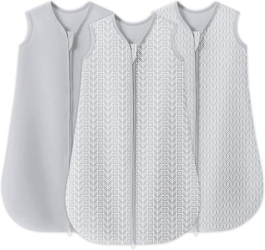 SWEET DOLPHIN Baby Sleep Sack 12-18 Months - 100% Cotton 2-Way Zipper TOG 0.5 Infant Wearable Blanket, Newborn Essentials Toddler 3 Pack Sleeping Sacks - Grey