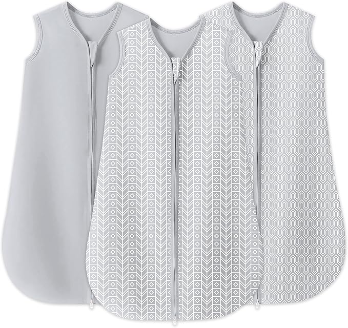 SWEET DOLPHIN Baby Sleep Sack 0-6 Months - 100% Cotton 2-Way Zipper TOG 0.5 Infant Wearable Blanket, Newborn Essentials Toddler 3 Pack Sleeping Sacks - Grey