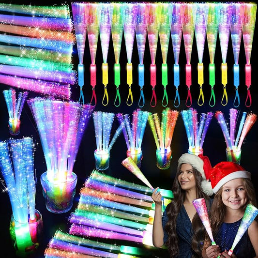 38 PCS Halloween Glow Sticks Bulk, Glow Fiber Optic Sticks, LED Light Wands, Glow in The Dark Party Supplies, Fiber Optic Wands for Weddings, Flashing LED Party Favors, Colorful Light Sticks