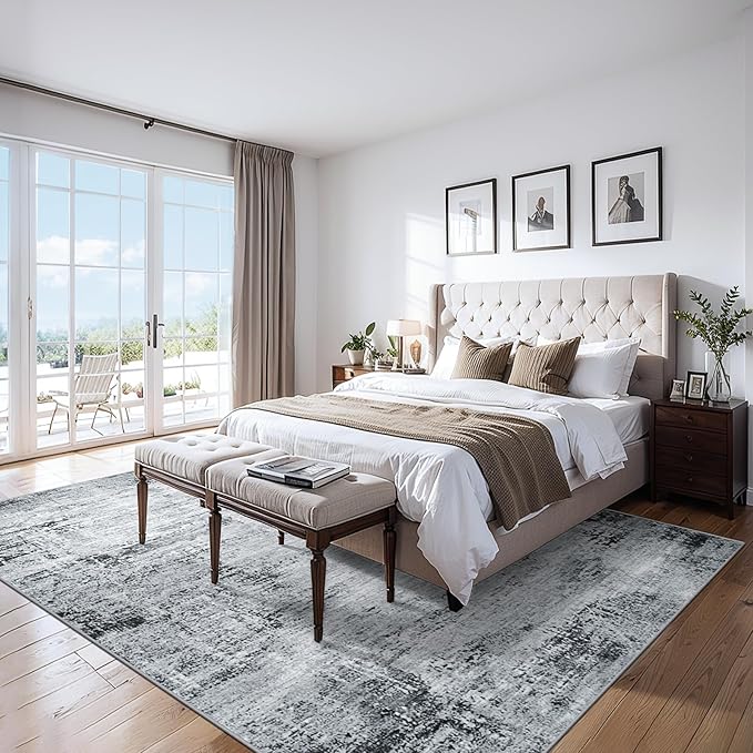 6x9 Area Rugs for Living Room - Washable Rug Modern Abstract Soft Large Neutral Non-Slip Carpet Indoor Floor Thin Carpets for Bedroom Dining Room Farmhouse Nursery Home Office Black