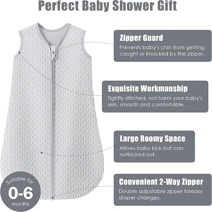 SWEET DOLPHIN Baby Sleep Sack 0-6 Months - 100% Cotton 2-Way Zipper TOG 0.5 Infant Wearable Blanket, Newborn Essentials Toddler 3 Pack Sleeping Sacks - Grey