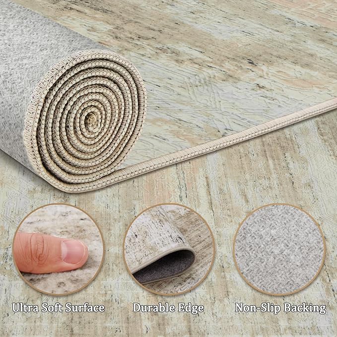 8x10 Area Rug Living Room Rugs - Washable Rug Large Modern Abstract Soft Thin Carpets Indoor Floor No Slip Vintage Carpet for Bedroom Under Dining Table Nursery Home Office Decor Brown