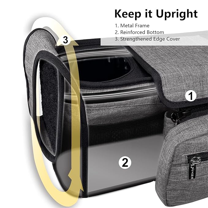 TOPDesign Universal Baby Stroller Organizer, Double Stroller Caddy with Detachable Mesh Bag & Heightened Insulated Cup Holders & Non-Slip Secure Hooks Accessories, Fits Most Strollers (Grey)