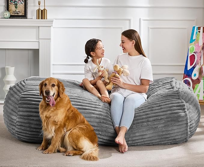 Hobestluk 5FT Bean Bag Chairs Adult Bean Bag with Portable Handle Comfy Large Bean Bag Lounge Chair with Removable Cover for Living Room Bedroom (Stripe Grey, 5FT)