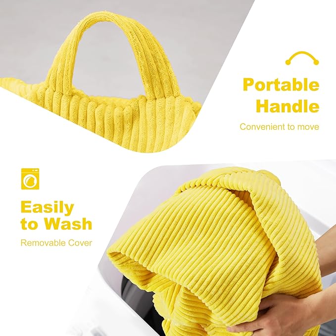 Homguava 3.5FT Bean Bag Chair: Teardrop Bean Bags with Memory Foam Filled, Compact Beanbag Chairs Soft Sofa with Corduroy Cover (Yellow)