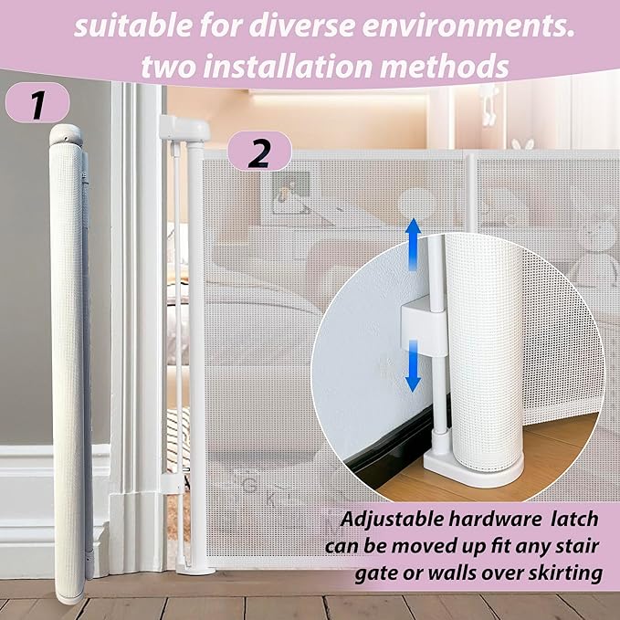 200" Retractable Baby Gates Extra Wide for Large Opening, 41" Extra Tall Retractable Dog Gate Pet Gates, Long Child Safety Mesh Gate with Fiberglass Rods for Stairs, Doorways, Hallways, Indoor/Outdoor