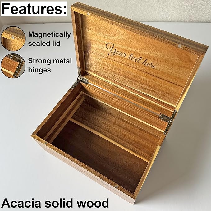Keepsake Box for Couple - Engraved Memento Box w/ Couples Names, Anniversary Wedding Gift for Couple, Acacia Wood Love Chest, Time Capsule, Custom Heirloom Storage, Hidden Message, 11 x 8 x 4.75 in