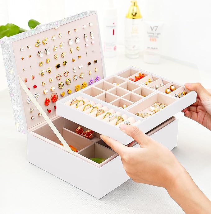 Jewelry Box for Earrings for Girls Jewelry Organizer Box Earring Holder Organizer for Girls Earring Box Girls Jewelry Box Stud Earring Organizer for Girls Earring Jewelry Boxes for Women Bling