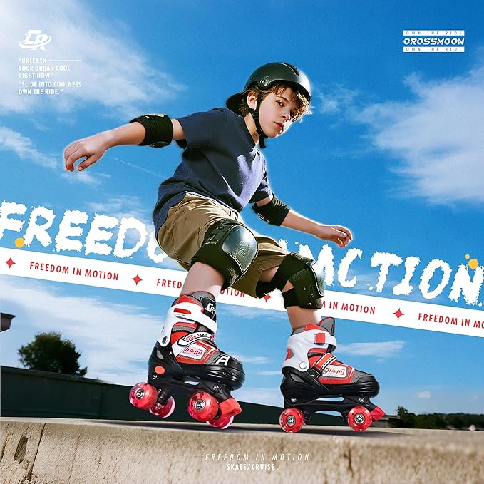 Adjustable Quad Skates for Kids, Teens, and Adults – Light-Up Wheels – Comfortable Fit, Secure Closure, Indoor and Outdoor Roller Skates for Boys and Girls