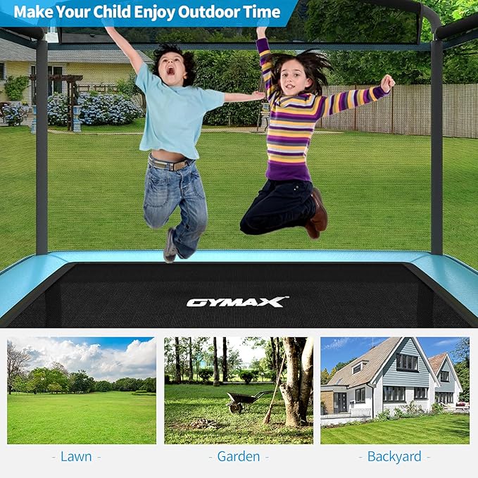 GYMAX Trampoline for Kids, 6FT Toddler Trampoline with Swing & Enclosure Safety Net, ASTM Approved Rectangle Recreational Trampoline for Indoor/Outdoor, Birthday for Baby Boys & Girls