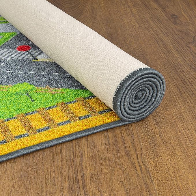 KC Cubs 3x5 Country Farm Construction Car Road Street Rug – Educational Carpet Play Mat for Kids, Toddlers, Nursery, Classroom, Playroom, Baby Daycare