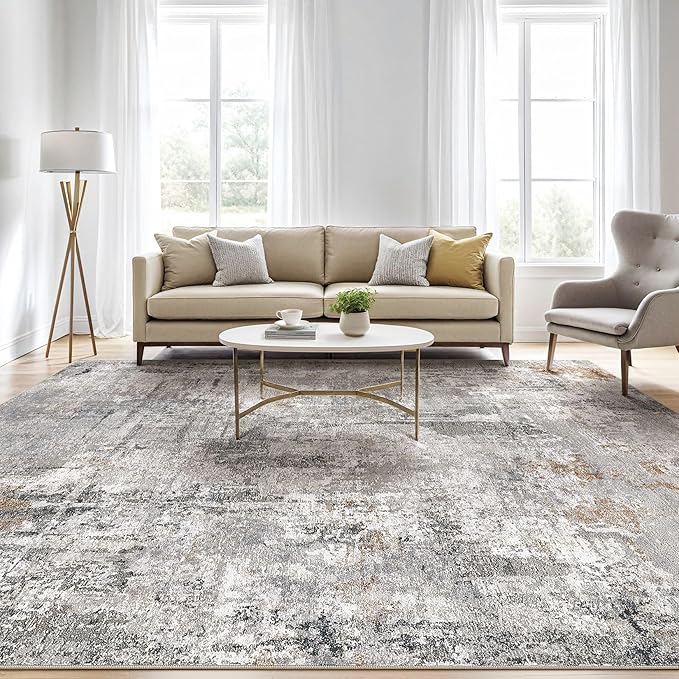 5x7 Area Rugs Washable Rug: Living Room Large Abstract Modern Soft Stain Resistant Indoor Floor Non Slip Accent Carpet for Bedroom Nursery Playroom Dining Room Office Dorm Home- Gray Rust