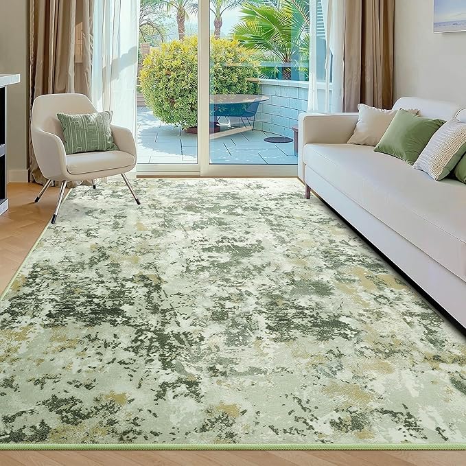 Kelarea 4x6 Rug for Living Room, Green Washable Non-Slip Rugs, Low Pile Soft Modern Abstract Carpet for Bedroom, Kitchen, Dining Room, Classroom, Dorm, Nursery, Home Office