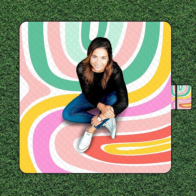 ADecor Picnic Blankets, 79" x 79" Large Beach Blanket Waterproof Sandproof, Foldable Lightweight Portable Picnic Mat Beach Vacation Essentials for Park, Camping, Hiking, Travel, Grass Lawn