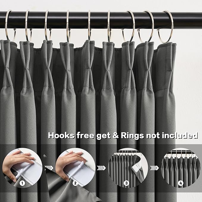 KEQIAOSUOCAI Grey Pinch Pleat Curtains & Drapes 144 Inches Long 2 Panels Set, Privacy Darkening Sound Dampening Window Treatment for Bedroom Vertical Draft Blackout Blinds for Living Room 40 by 144