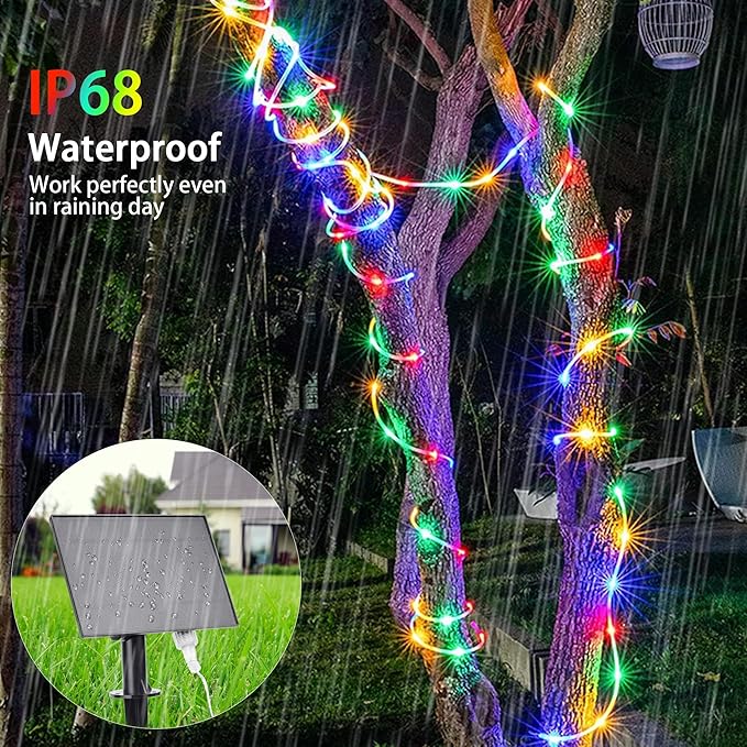 66FT Solar Rope Lights Outdoor Waterproof, 18 Colors Changing 200 LED String Light USB & Solar Powered with Remote, Tube Light Fairy Lighting for Outside Patio Fence Pool Christmas Decor