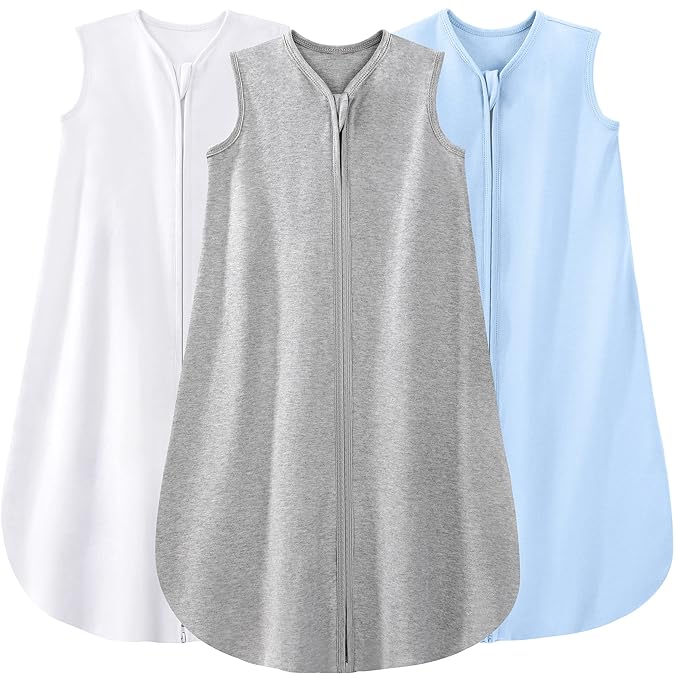 Yoofoss Baby Sleep Sack 12-18 Months 100% Organic Cotton 0.5 TOG Baby Sleeping Bag 2-Way Zipper Toddler Wearable Blankets 3 Pack Breathable Lightweight (Large)