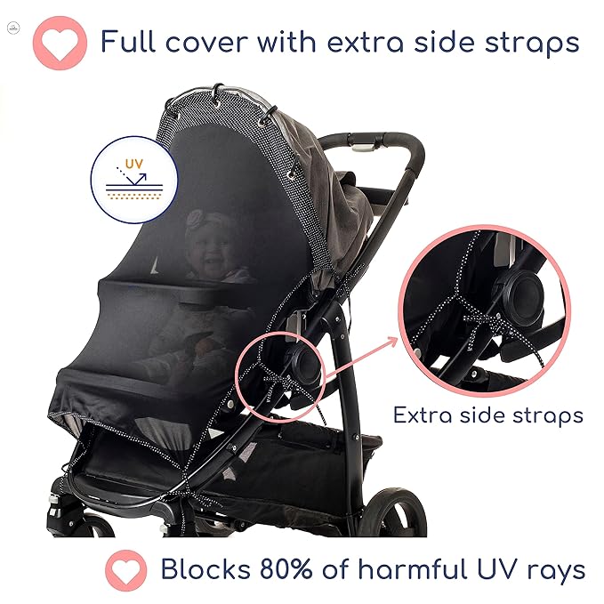 Stroller Sun Shade - Universal UV Protection Cover for Strollers Sunshade with See Through, Clip-On Sun Blocker, Sun Shield for Baby, Breathable Adjustable Fit, Full Coverage, X-Large