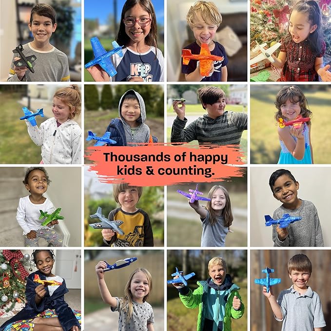 Airplane Toy Foam Airplanes for Kids - Best Stocking Stuffers for Boys & Girls - Easy Throwing Air Planes - Gift Idea Toy Games - Styrofoam Plane Glider - Great Gifts for Ages 4 5 6 7 8 9+ Year Old