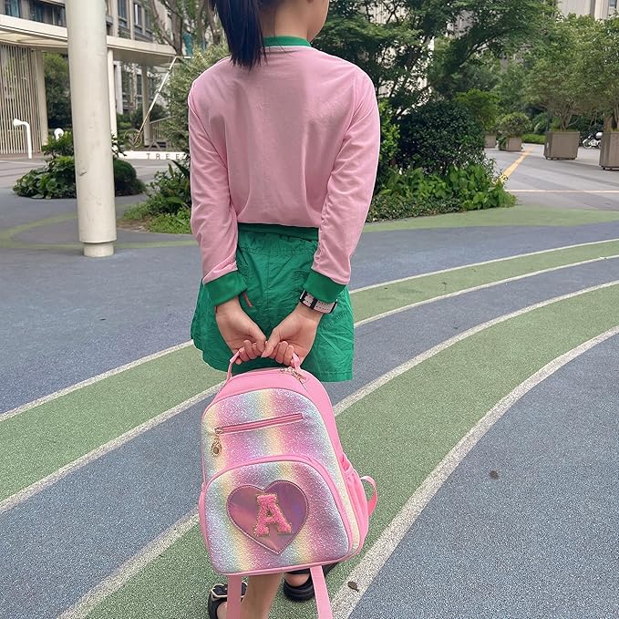 I IHAYNER Kids Glitter Lightweight Backpack for School Travel & Daycare, Toddler Backpack for Girls 3+ Preschool Kindergarten Elementary Kids Backpack-Rainbow Pink T