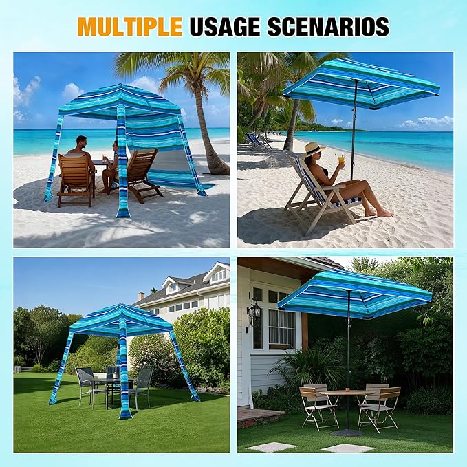 HOMEDEMO Beach Canopy UPF 50+, 6'×6', Easy Set up and Take Down Tent with Sand Pockets, Side Wall Shade Wind Waterproof for Kids, Family & Friends