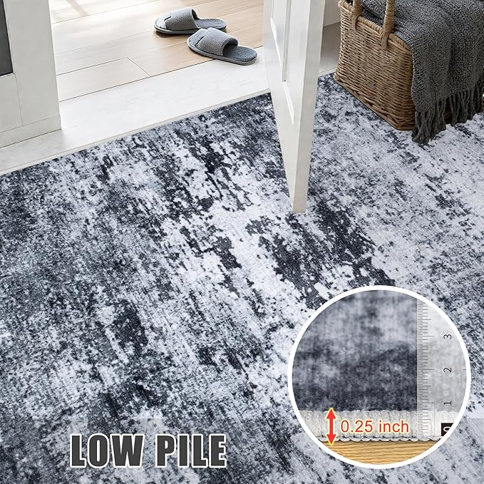 5x7 Area Rug Living Room Rug: Washable Modern Abstract Soft Thin Rug Indoor Floor No Slip Stain Resistant Carpet for Bedroom Dining Room Farmhouse Nursery Home Office - Black