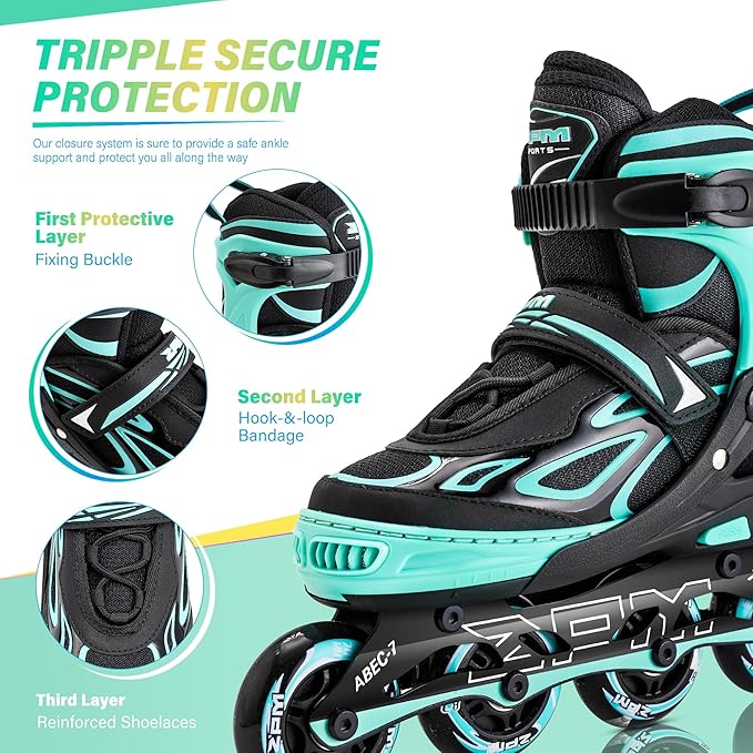 2PM SPORTS Vinal Girls Adjustable Flashing Inline Skates, All Wheels Light Up, Fun Illuminating Skates for Kids Men Adult Women and Boys