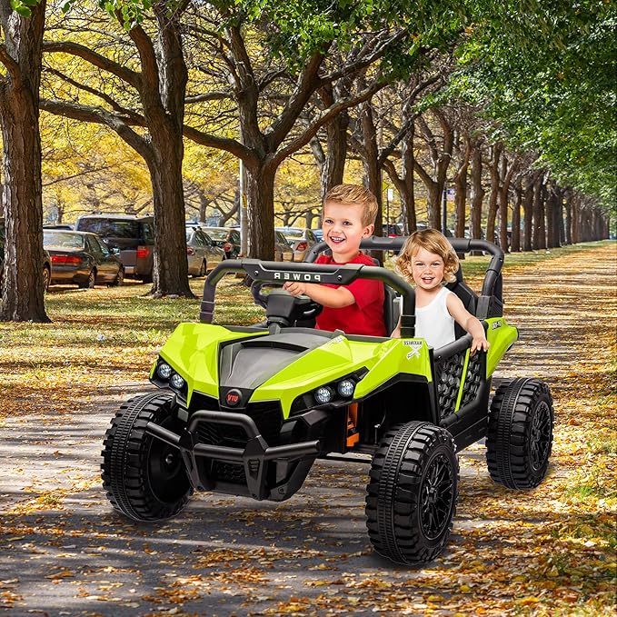 24V 2 Seater Ride On Car Truck, Power Wheels Kids UTV w/Parent Remote Control, 3.1 MPH Max Speed, Music Player, LED Lights & Storage, Electric Vehicle Ride On Toy for Kids Toddler Ages 3-8, Green