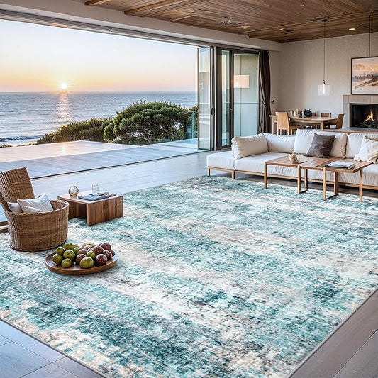 8x10 Area Rugs for Living Room - Washable Rug Modern Abstract Soft Large Neutral Non-Slip Carpet Indoor Floor Thin Carpets for Bedroom Dining Room Farmhouse Nursery Home Office Green