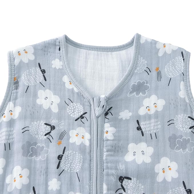 Baby Sleep Sack 2-4 T Baby Wearable Blanket 100% Organic Cotton 0.5 TOG Toddler Sleep Sacks 2- Way Zipper Soft 4 Layers 2T 3T 4T Sheep