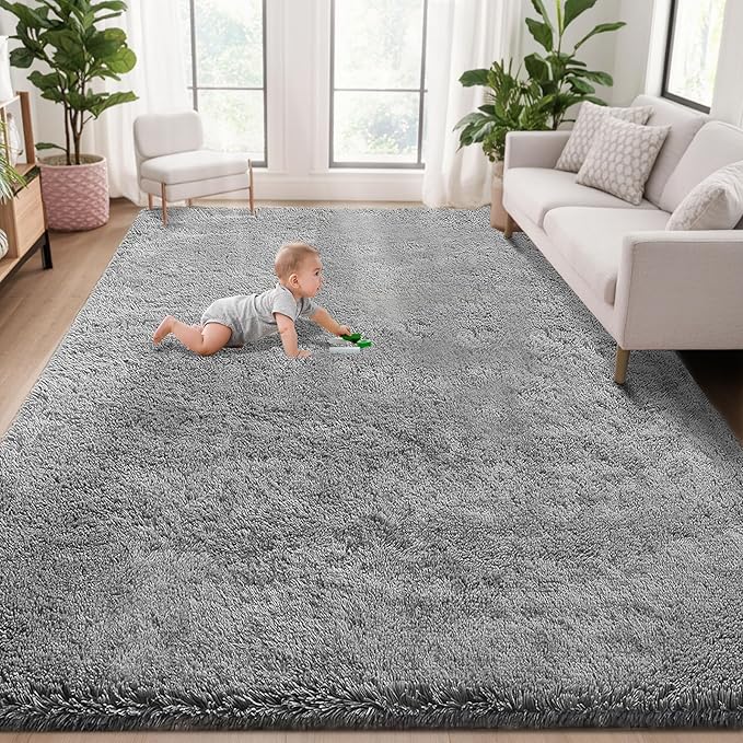 5x8 Area Rug for Living Room: Fluffy Shag Soft Washable Rugs Fuzzy Plush Indoor Carpet for Bedroom Nursery Playroom Dorm Kids Girls Boys Room (Grey, 5'x8')