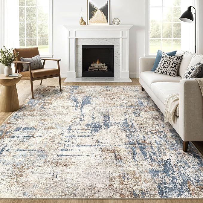 7x9 Area Rug Washable Rugs: Living Room Large Abstract Modern Soft Stain Resistant Indoor Floor Non Slip Accent Carpet for Bedroom Nursery Playroom Office Dining Room Dorm Home House- Tan