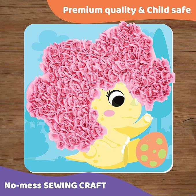 jackinthebox Poke Poke Art – Dinosaurs Theme, Mess-Free Fabric Art and Craft, Flower Pressing Kits, Gift for Kids, Toys for Girls and Boys Ages 4 5 6 7 8