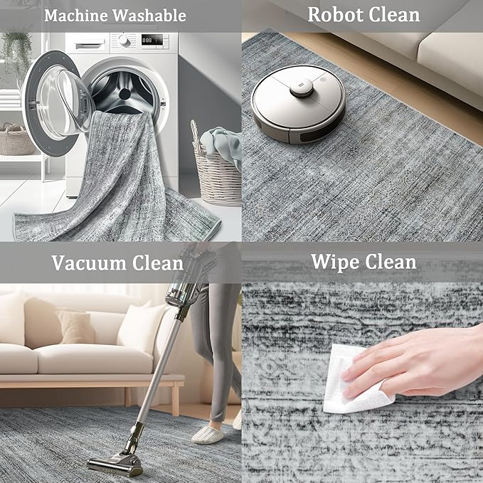 8x10 Area Rug Living Room Rugs - Washable Rug Large Modern Abstract Soft Thin Carpets Indoor Floor No Slip Vintage Carpet for Bedroom Under Dining Table Nursery Home Office Decor Gray Blue