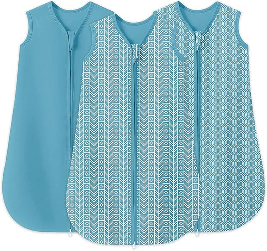 SWEET DOLPHIN Baby Sleep Sack 0-6 Months - 100% Cotton 2-Way Zipper TOG 0.5 Infant Wearable Blanket, Newborn Essentials Toddler 3 Pack Sleeping Sacks - Peacock Blue