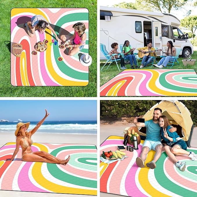 ADecor Picnic Blankets, 79" x 79" Large Beach Blanket Waterproof Sandproof, Foldable Lightweight Portable Picnic Mat Beach Vacation Essentials for Park, Camping, Hiking, Travel, Grass Lawn