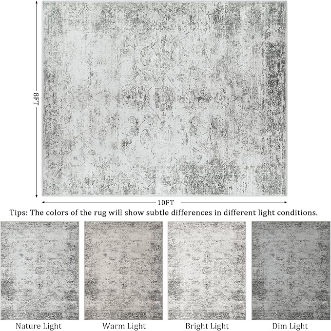 8x10 Area Rug Living Room Rugs - Washable Rug Large Modern Abstract Soft Thin Carpets Indoor Floor No Slip Vintage Carpet for Bedroom Under Dining Table Nursery Home Office Decor Gray